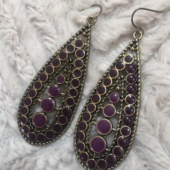 Tear drop shaped earrings nickel free, fuchsia and gold colors - Picture 2 of 12
